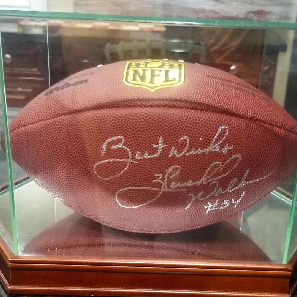 " Hershel Walker" "Heisman". Wilson Autographed Brown Football with Gold Accents